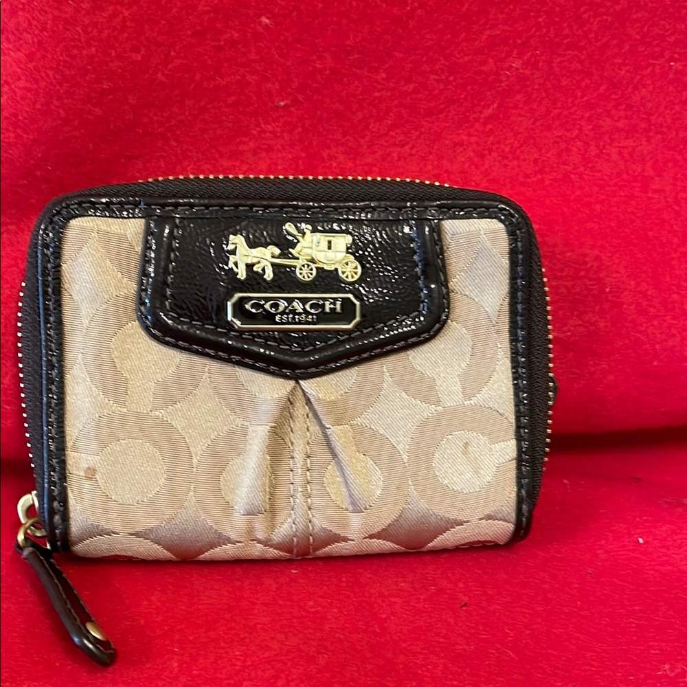 Coach Tan and Black Signature Wallet